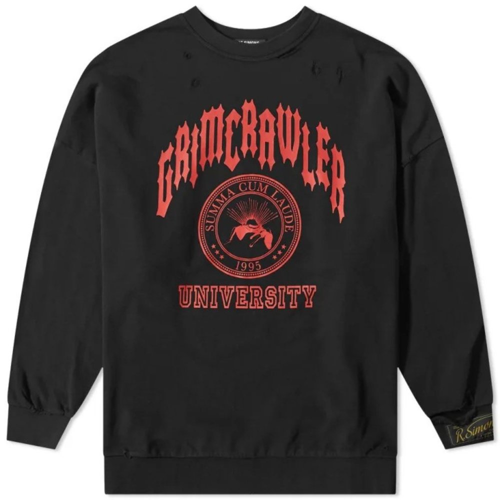 Raf Simons Black Crewneck Sweater with Red Print